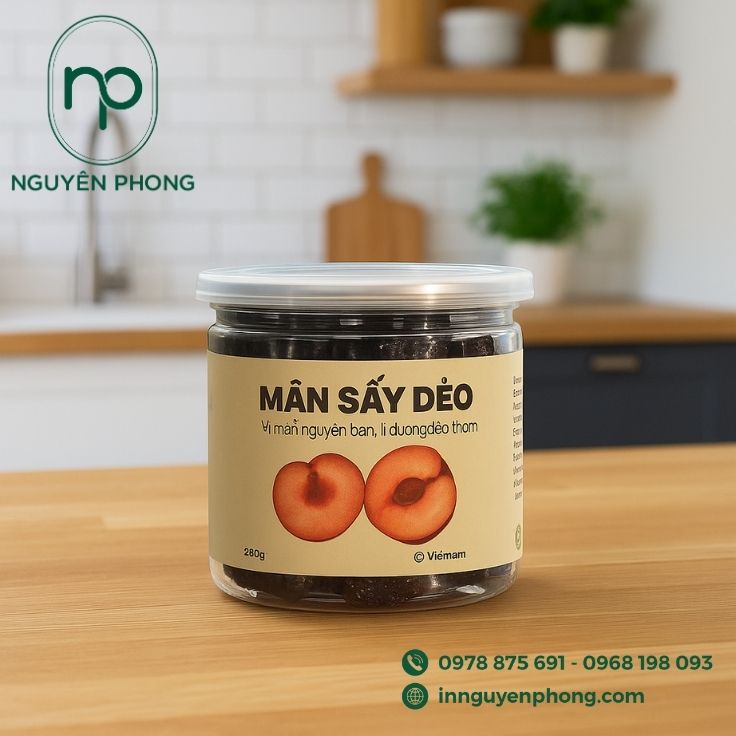 Mẫu tem dán mận sấy đơn giản 